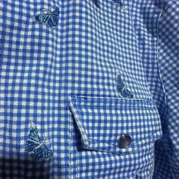 Diane's Essentials Womens L Jacket Gingham Stretch Denim Rhinestone Butterfly - Picture 4 of 5